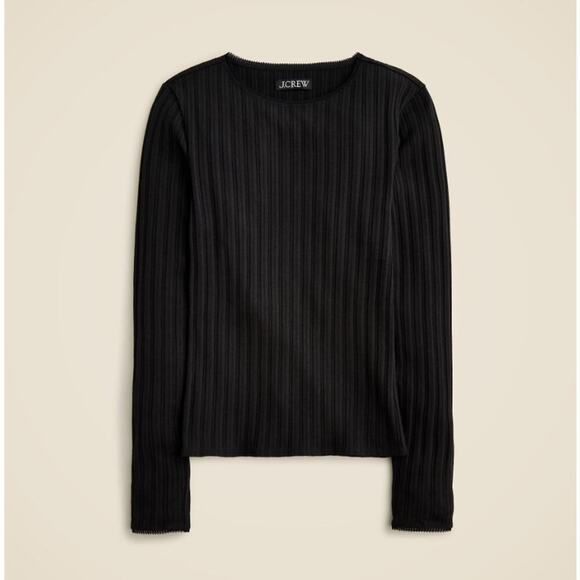 J.Crew Pointelle Long-Sleeve T-shirt in Black Size Medium NEW NWT - Picture 1 of 7